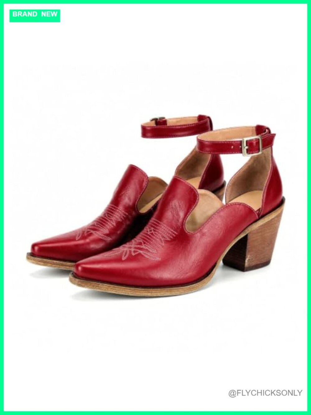 Women's Cowboy Booties Pointed Toe Chunky Heel Ankle Strap Western Heels